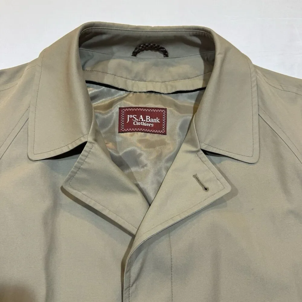 Vintage Jos. A.‎ Bank All-Weather Khaki Trench Coat 46R Wool Liner Made in USA